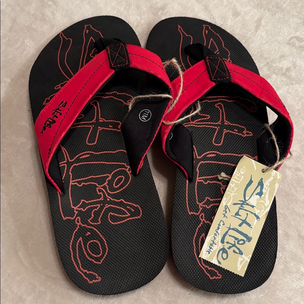 Salt Life Mens Flip Flops Size 11 New Red Black Fishermancore